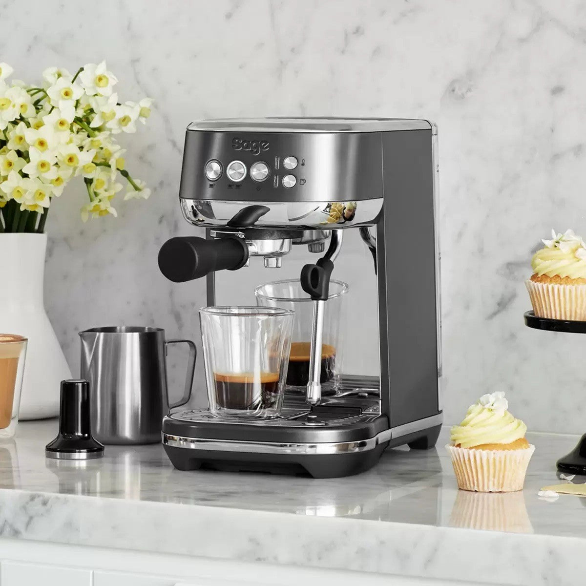 Sage Bambino Plus Pump Espresso Coffee Machine, Black Stainless Steel, SES500BST