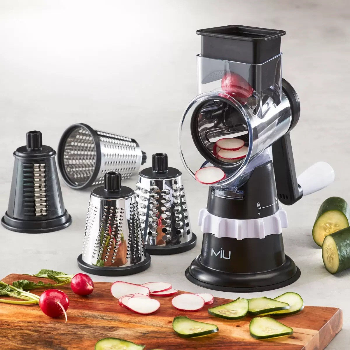 MIU Rotary Drum Grater with 4 Attachments Black