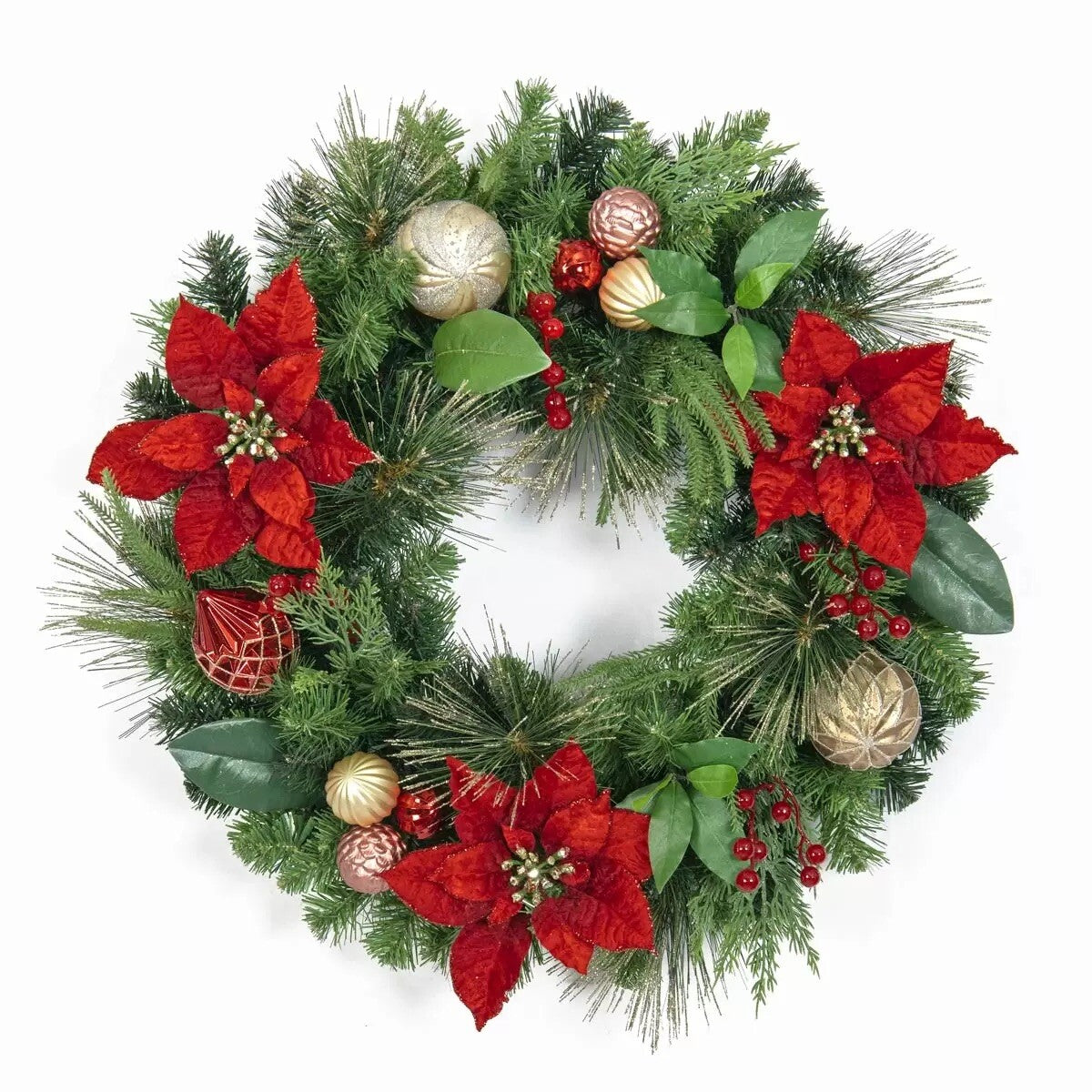24 Inch (61cm) Unlit Christmas Decorated Wreath in Red