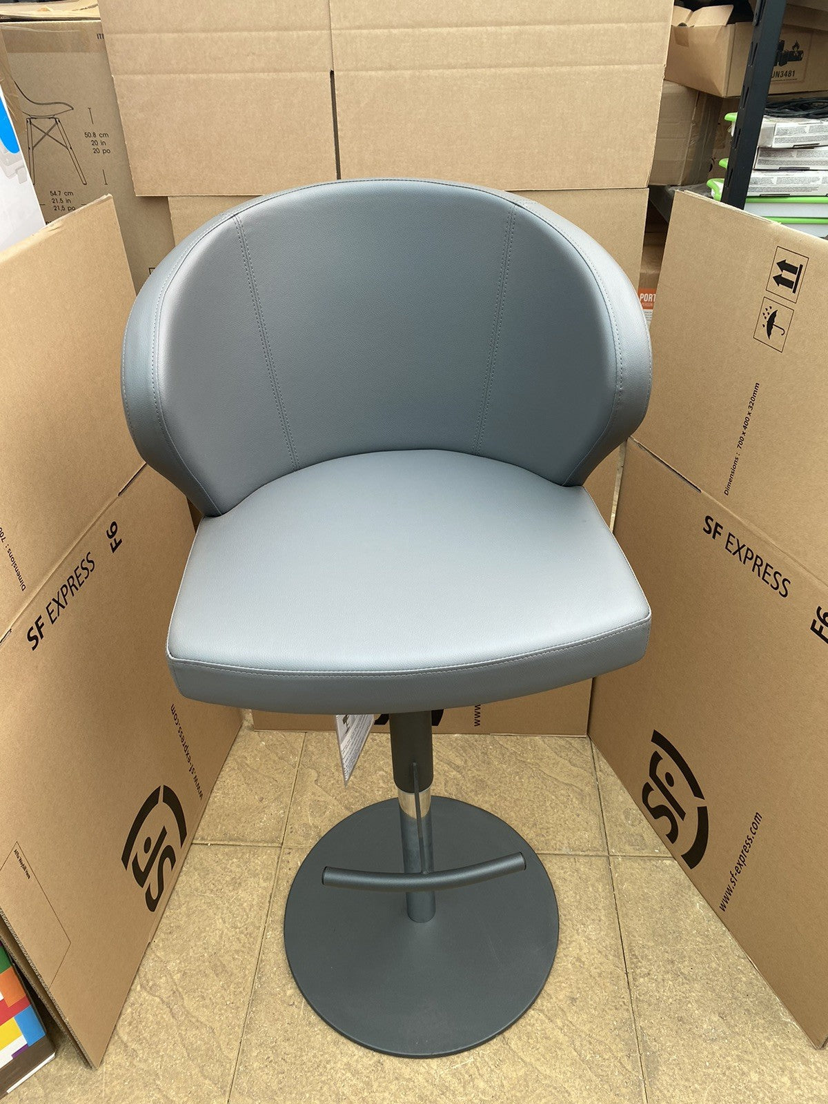 Peressini Doris Mid Grey Faux Leather Gas Lift Bar Stool