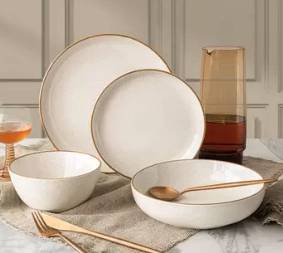 Over & Back Stoneware Dinnerware Set, 16 Piece in White