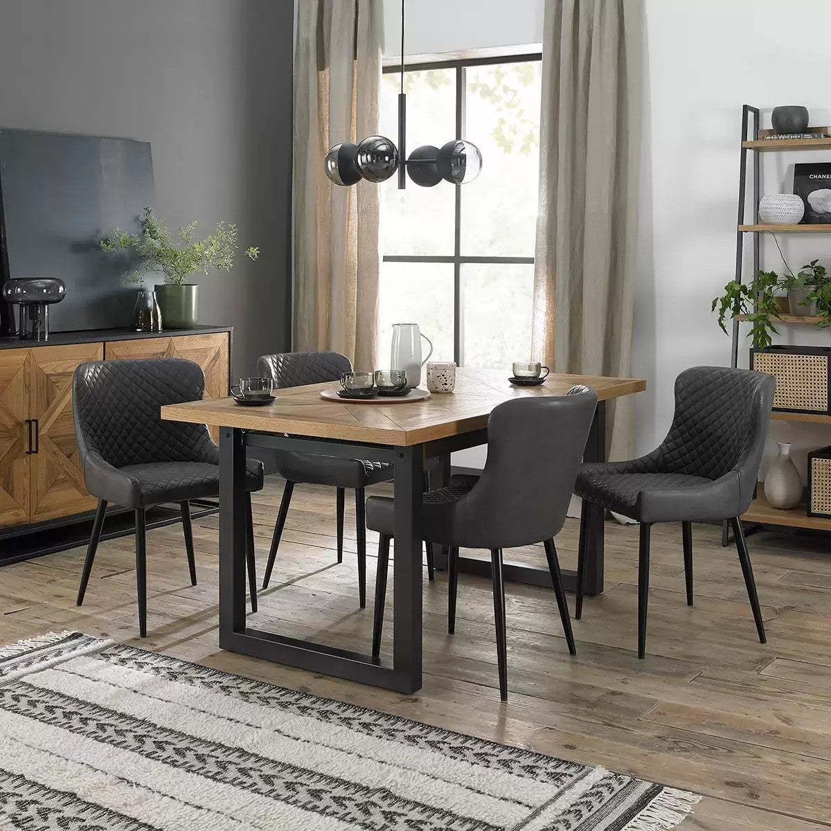 Dining Chair Grey Faux Leather Diamond Stitch, 2 Pack Luxury Modern Finch