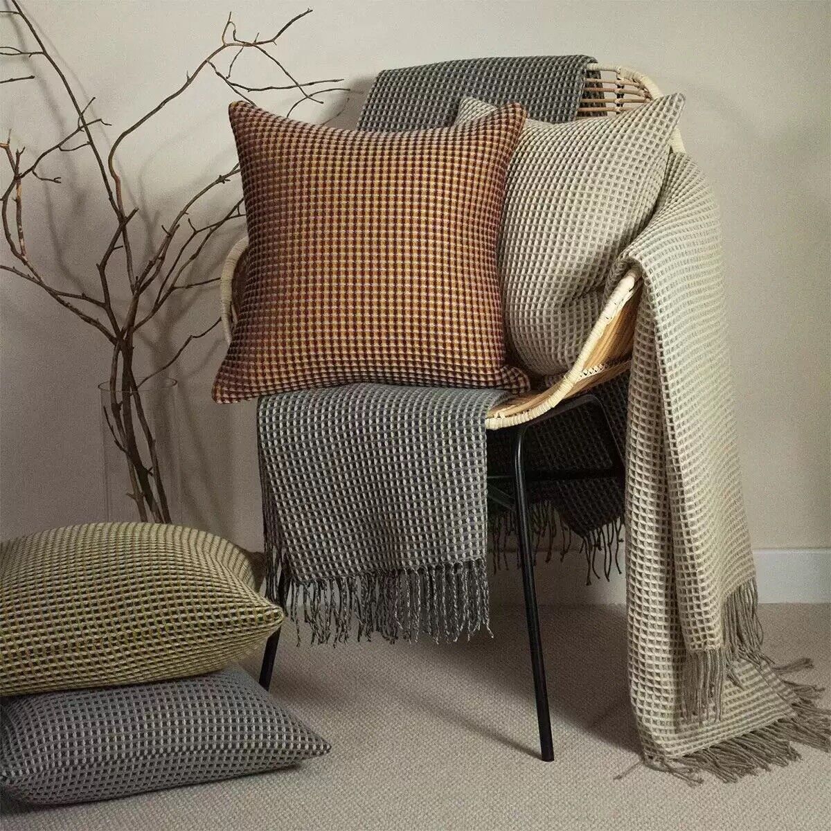 Rowan 45x45 cm Waffle Charcoal Multi-Tonal Cushion, 2 Pack