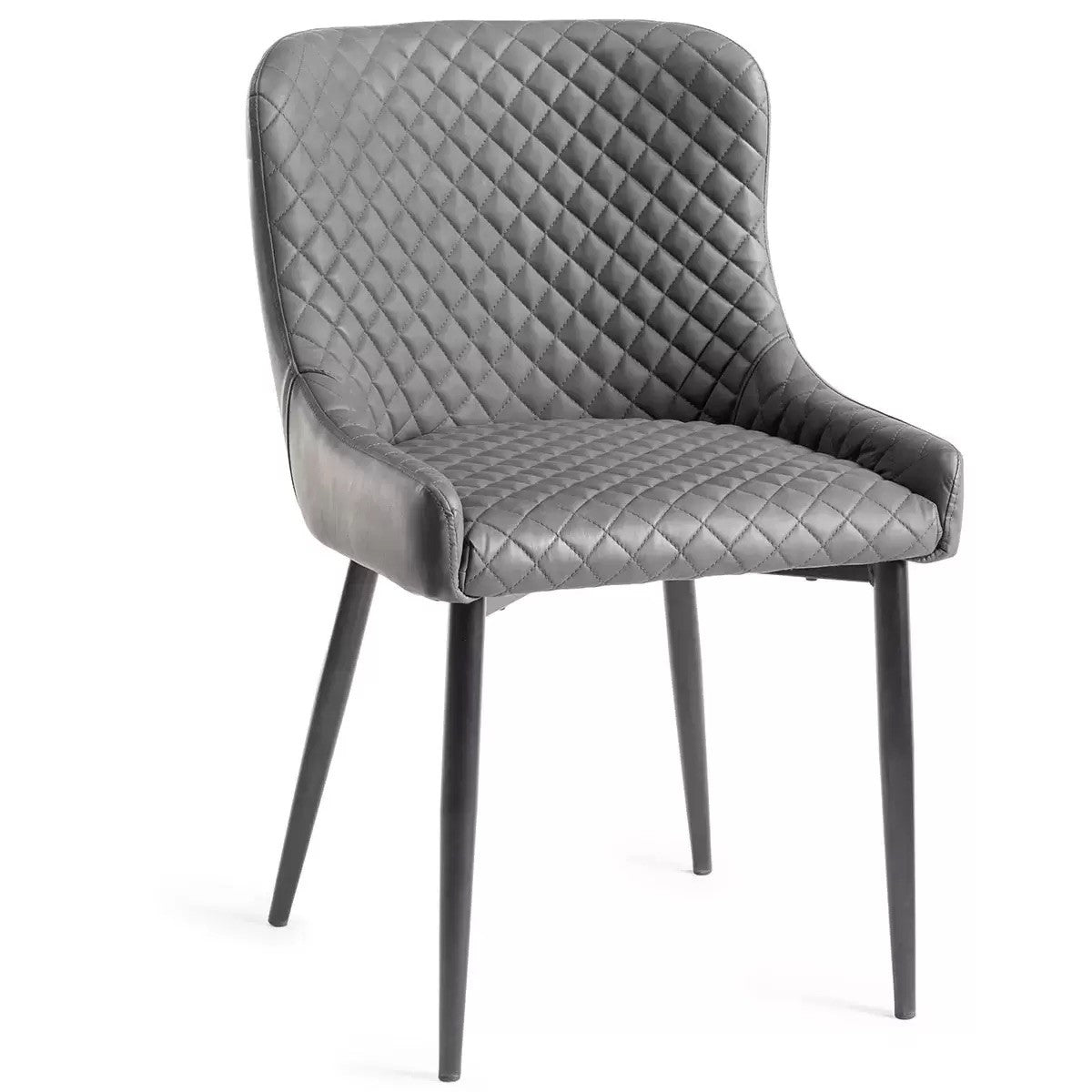 Dining Chair Grey Faux Leather Diamond Stitch, 2 Pack Luxury Modern Finch