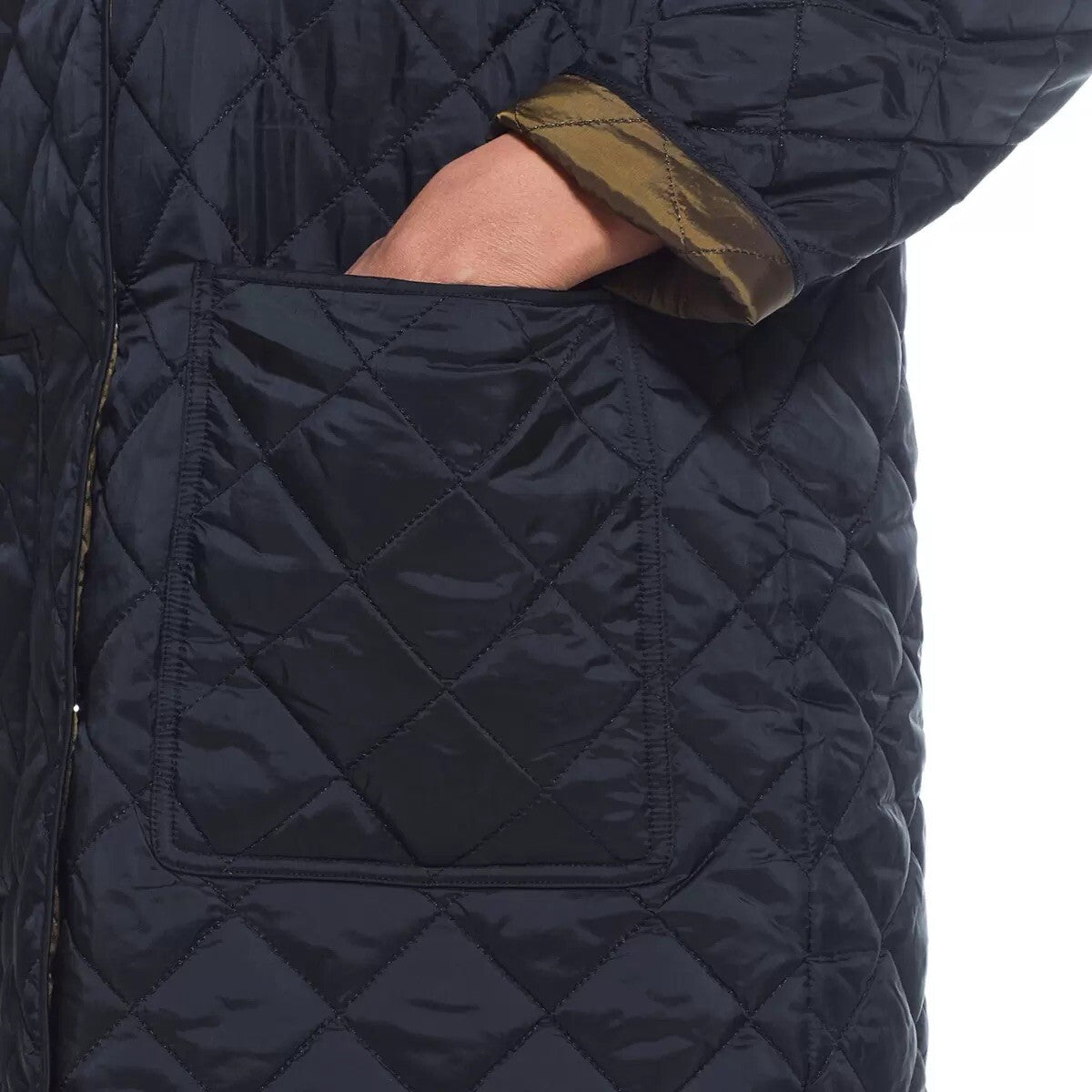 Weatherproof Ladies Reversible Quilted Long Jacket in Black / Loden size S