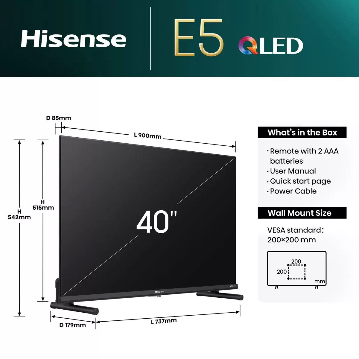 Hisense 40E5NQTUK 40 Inch QLED Smart TV- *New, Box Opened*