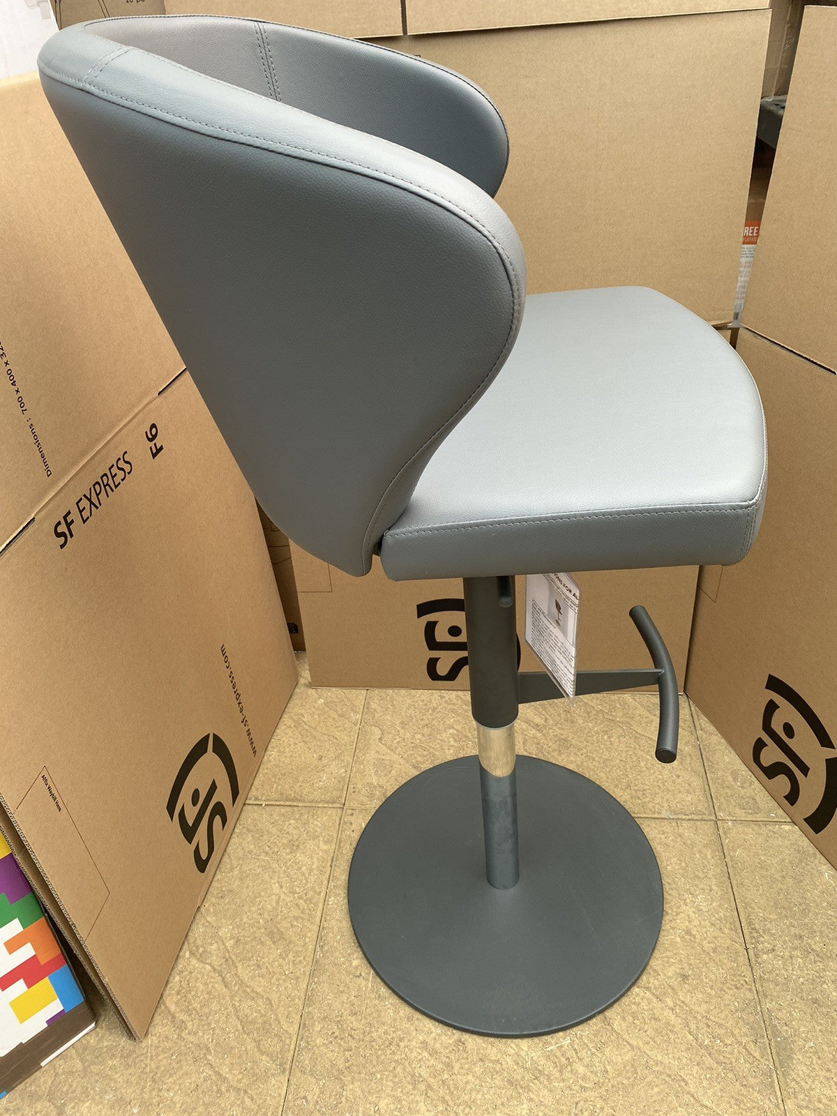 Peressini Doris Mid Grey Faux Leather Gas Lift Bar Stool