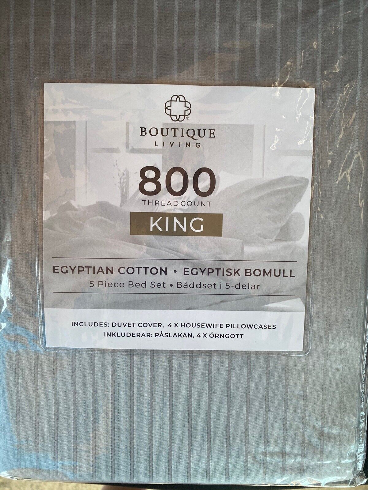 Boutique Living 800 Thread 100% Egyptian Cotton 5 Piece Bed Set, King WHITE/GREY