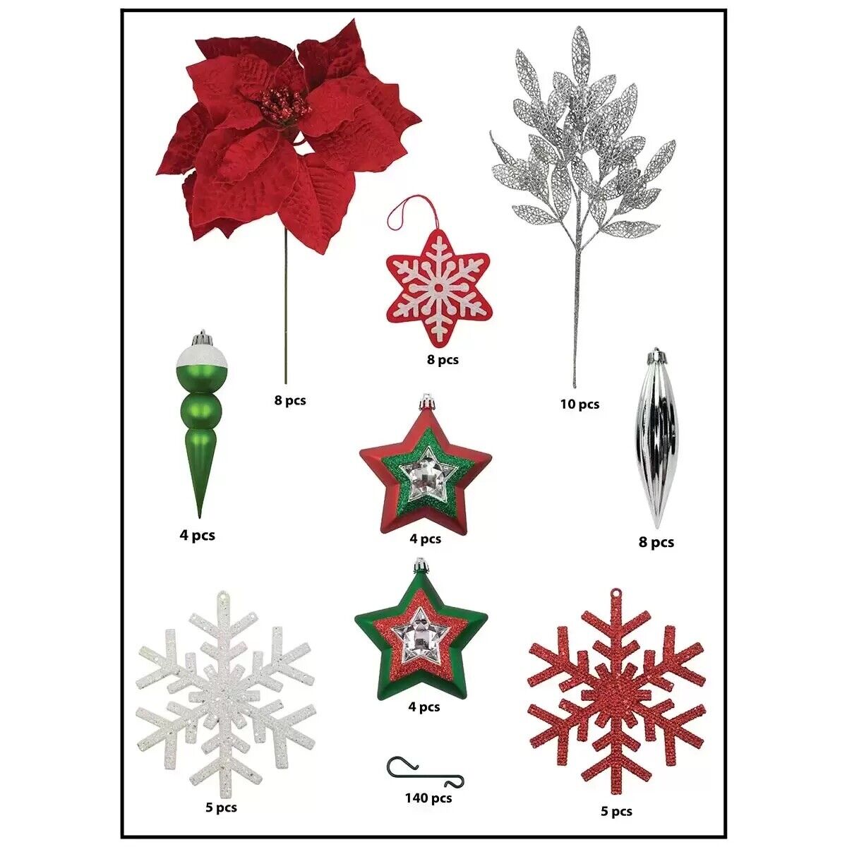 COSTCO Christmas Decoration Tree Kit With 170 Pieces Green / Red / White