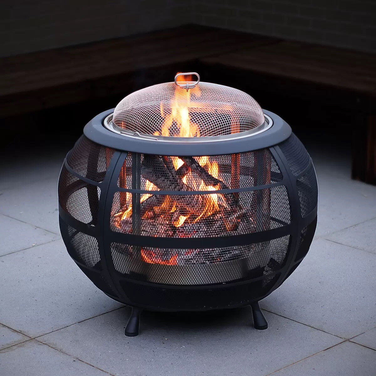 Haloo Sphere Wood Burning Fire Pit + Cover- 74 cm x 74 cm x 52 cm New - box open