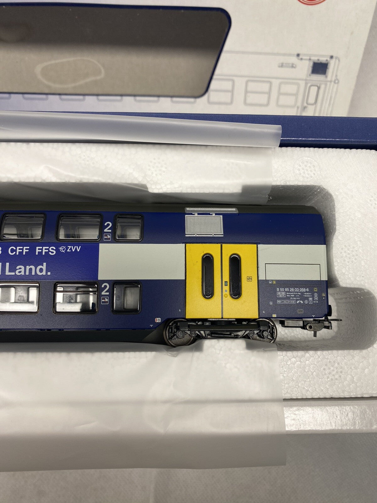 Tillig 73805 2nd class double-deck coach of the SBB with advertising