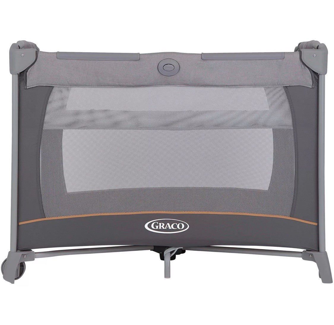 Graco Contour Bassinet Folding Travel Cot with 2 Wheels & Mesh Netting, Pebble
