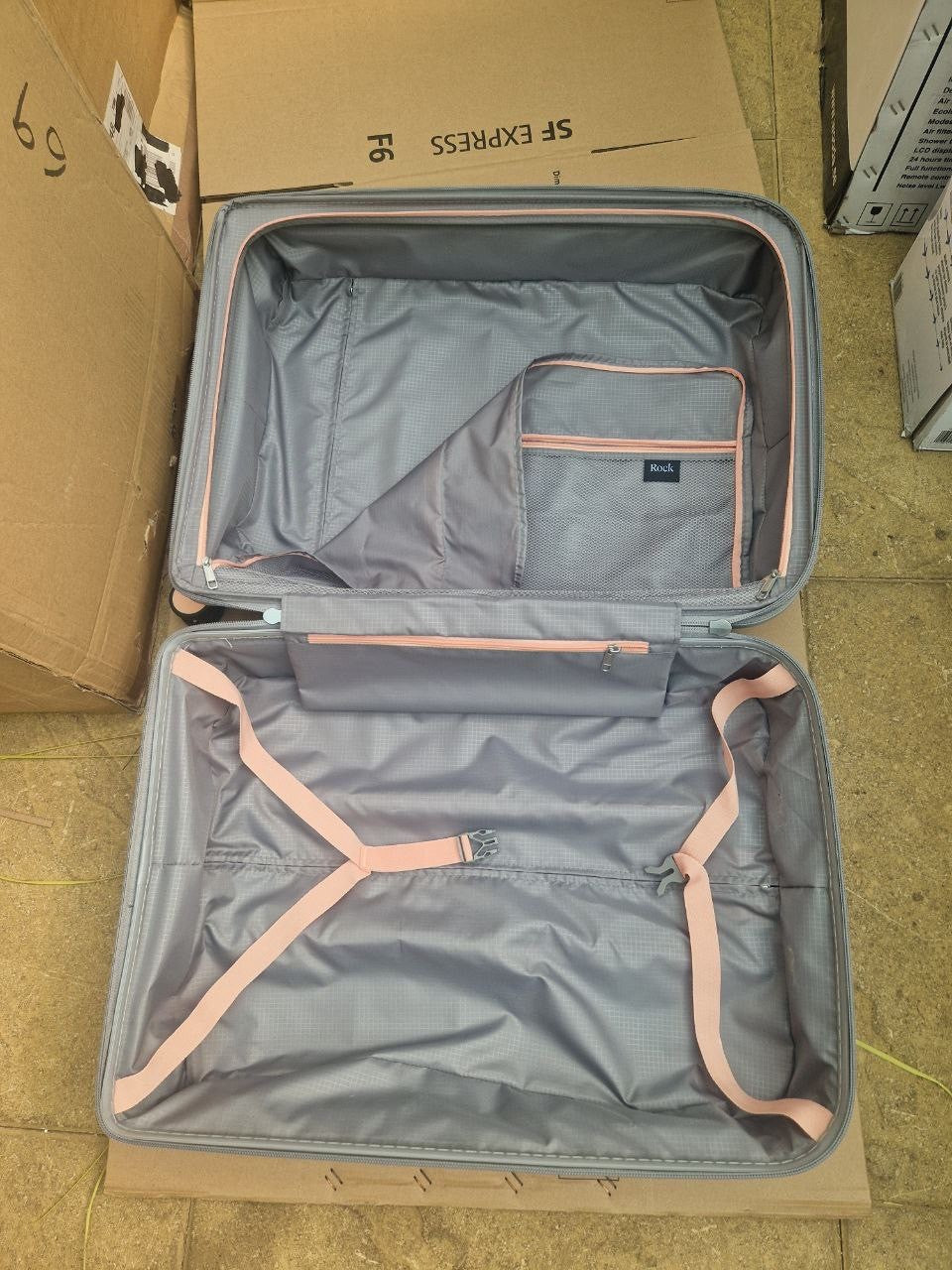 Rock Tulum 2 Piece Hardside Luggage Suitcase Set in Stylish Grey Spinner Wheels