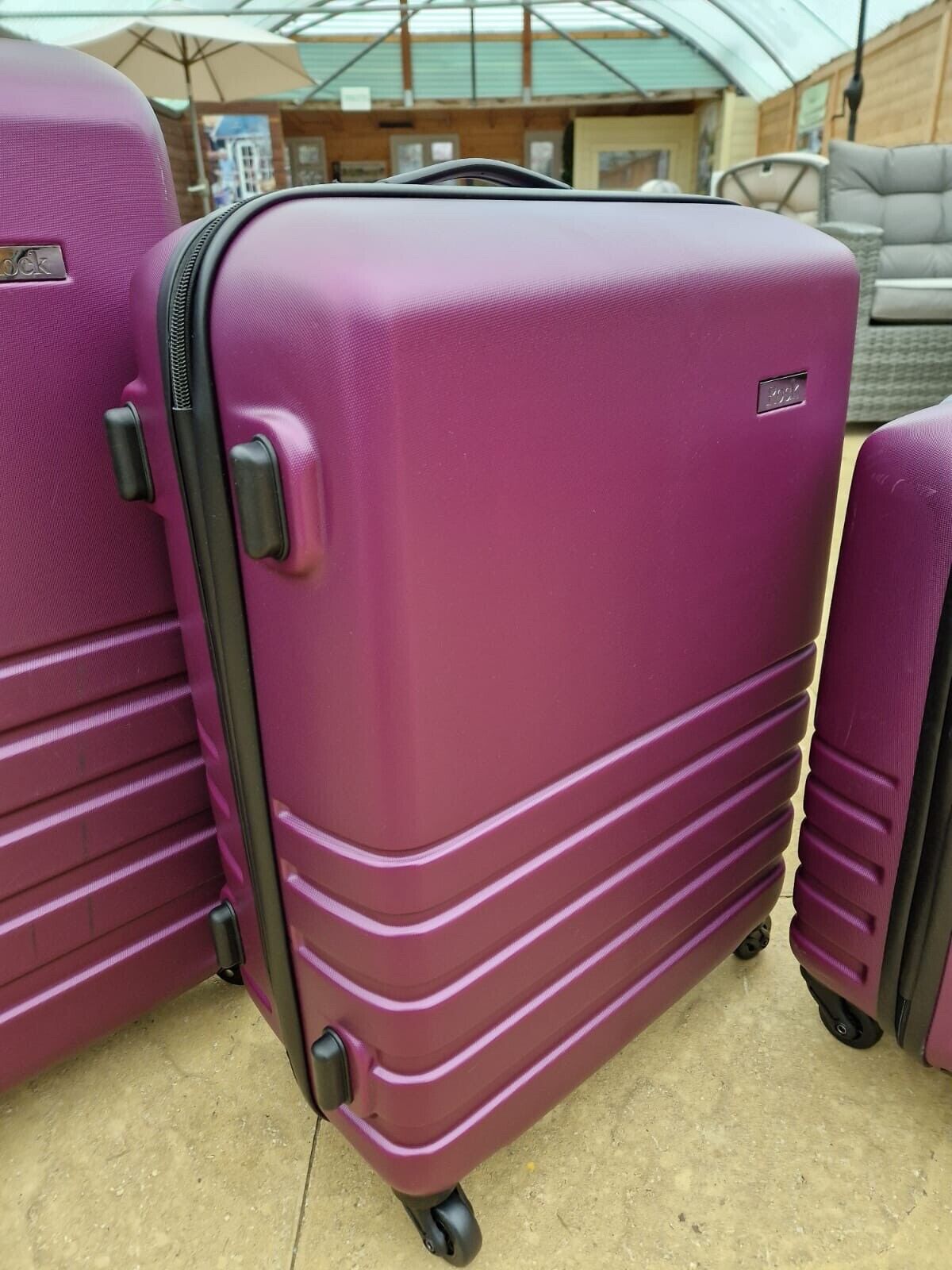 Rock Byron 3 Piece Hardside Luggage Suitcase Set in Purple - Ex-display