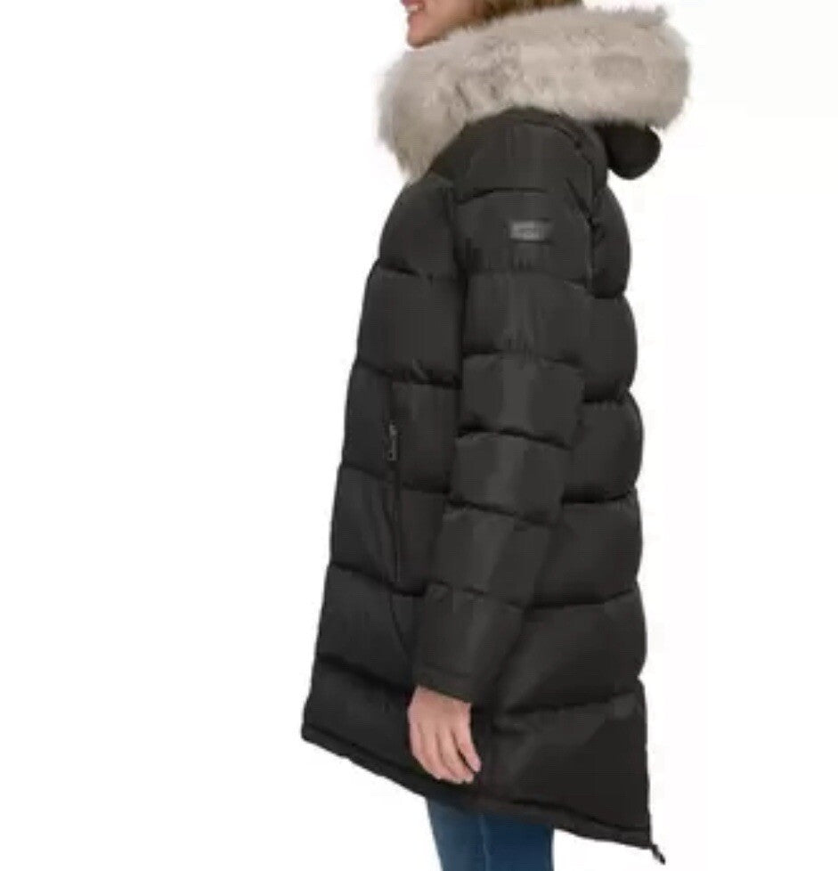 DKNY Ladies Long Coat in Black, Size Small