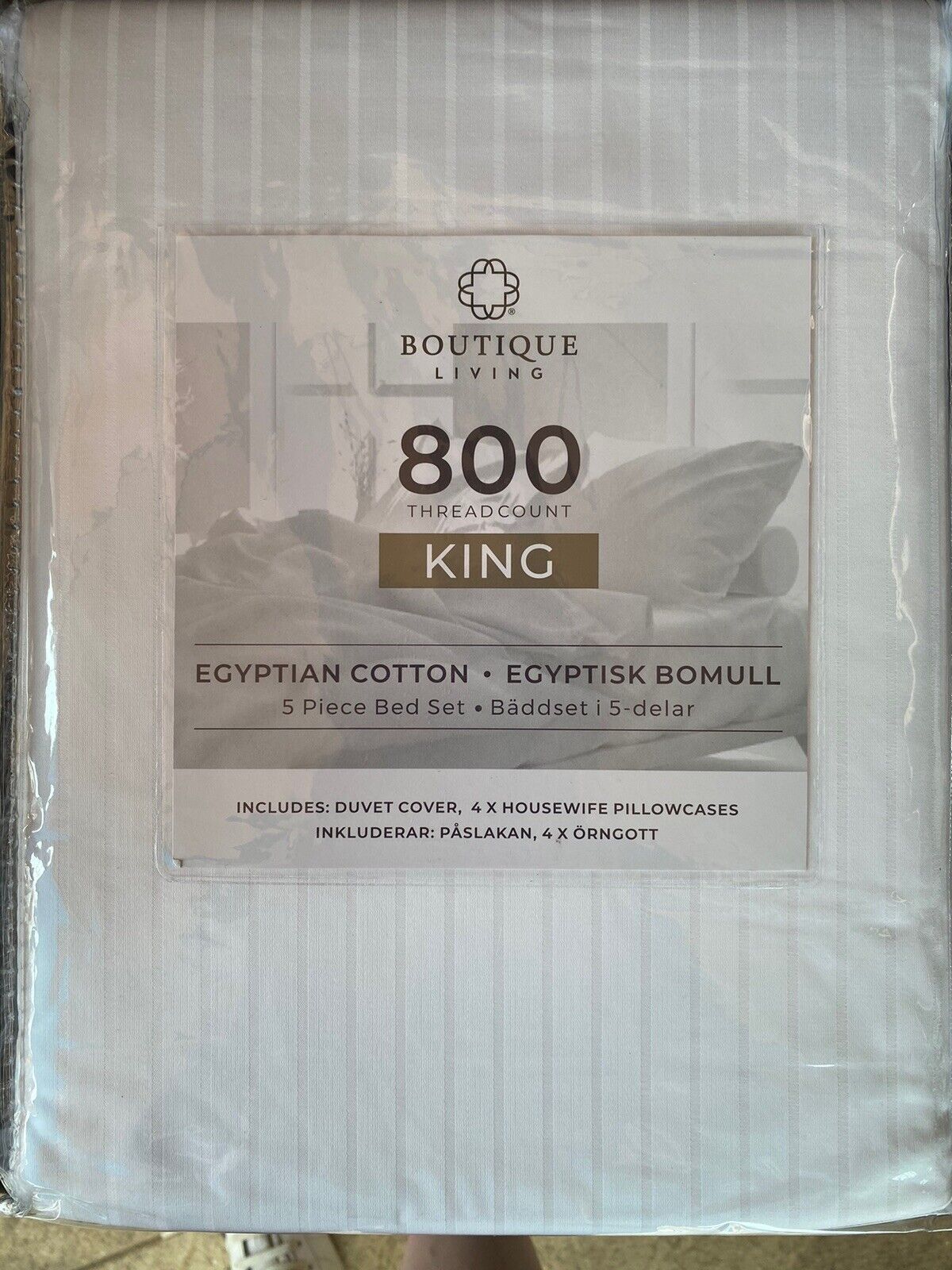Boutique Living 800 Thread 100% Egyptian Cotton 5 Piece Bed Set, King WHITE/GREY