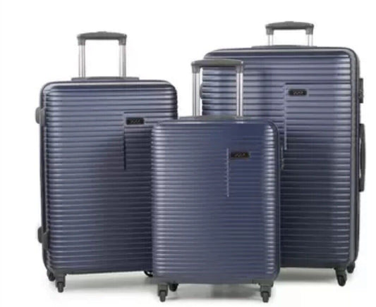 Rock Pacific 3 Piece Hardside Luggage Suitcase Set In Navy Spinner Case
