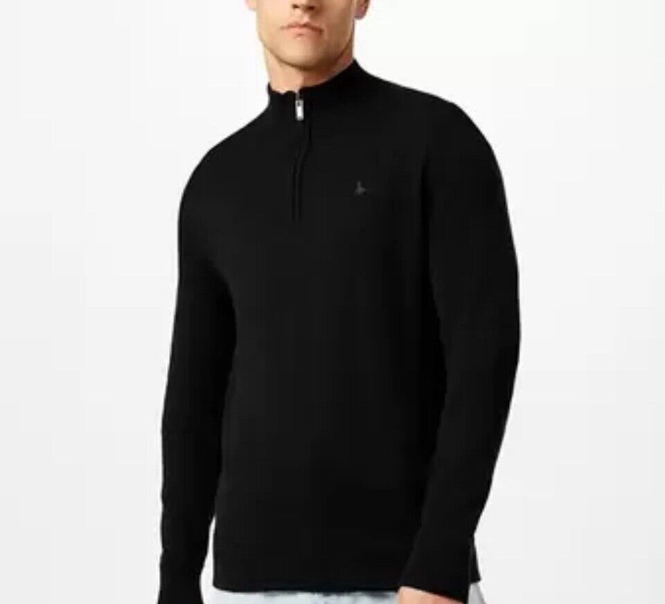 Jack Wills Men's Funnel Neck 1/2 Zip Sweater in Black