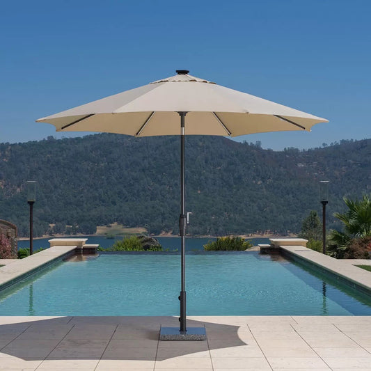 SunVilla 10ft (3m) Solar LED Round Market Umbrella in Myra Wheat