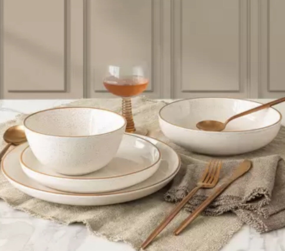 Over & Back Stoneware Dinnerware Set, 16 Piece in White