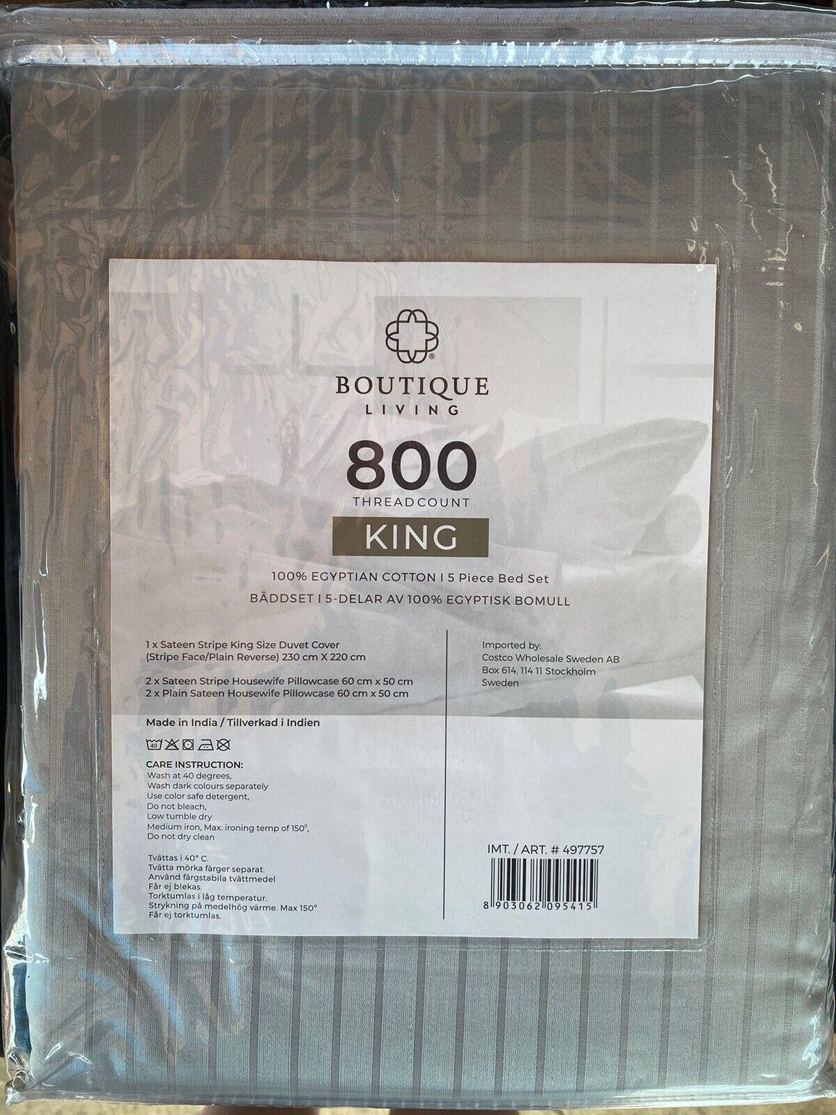 Boutique Living 800 Thread 100% Egyptian Cotton 5 Piece Bed Set, King WHITE/GREY