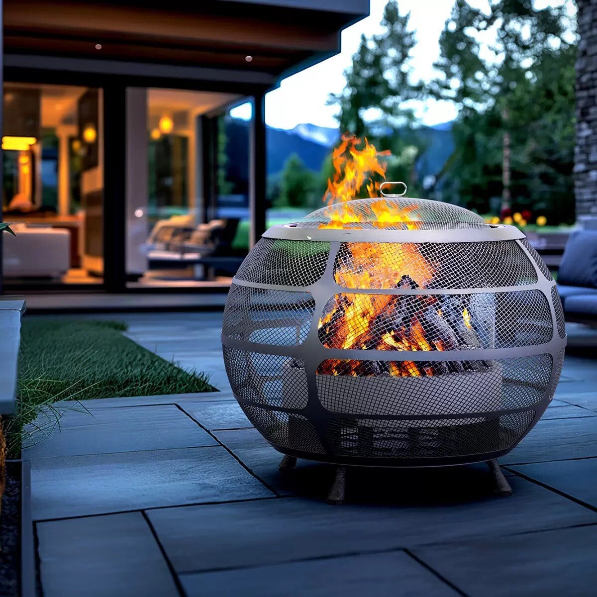 Haloo Sphere Wood Burning Fire Pit + Cover- 74 cm x 74 cm x 52 cm New - box open