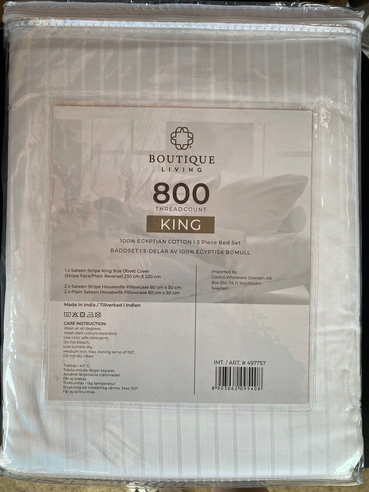 Boutique Living 800 Thread 100% Egyptian Cotton 5 Piece Bed Set, King WHITE/GREY