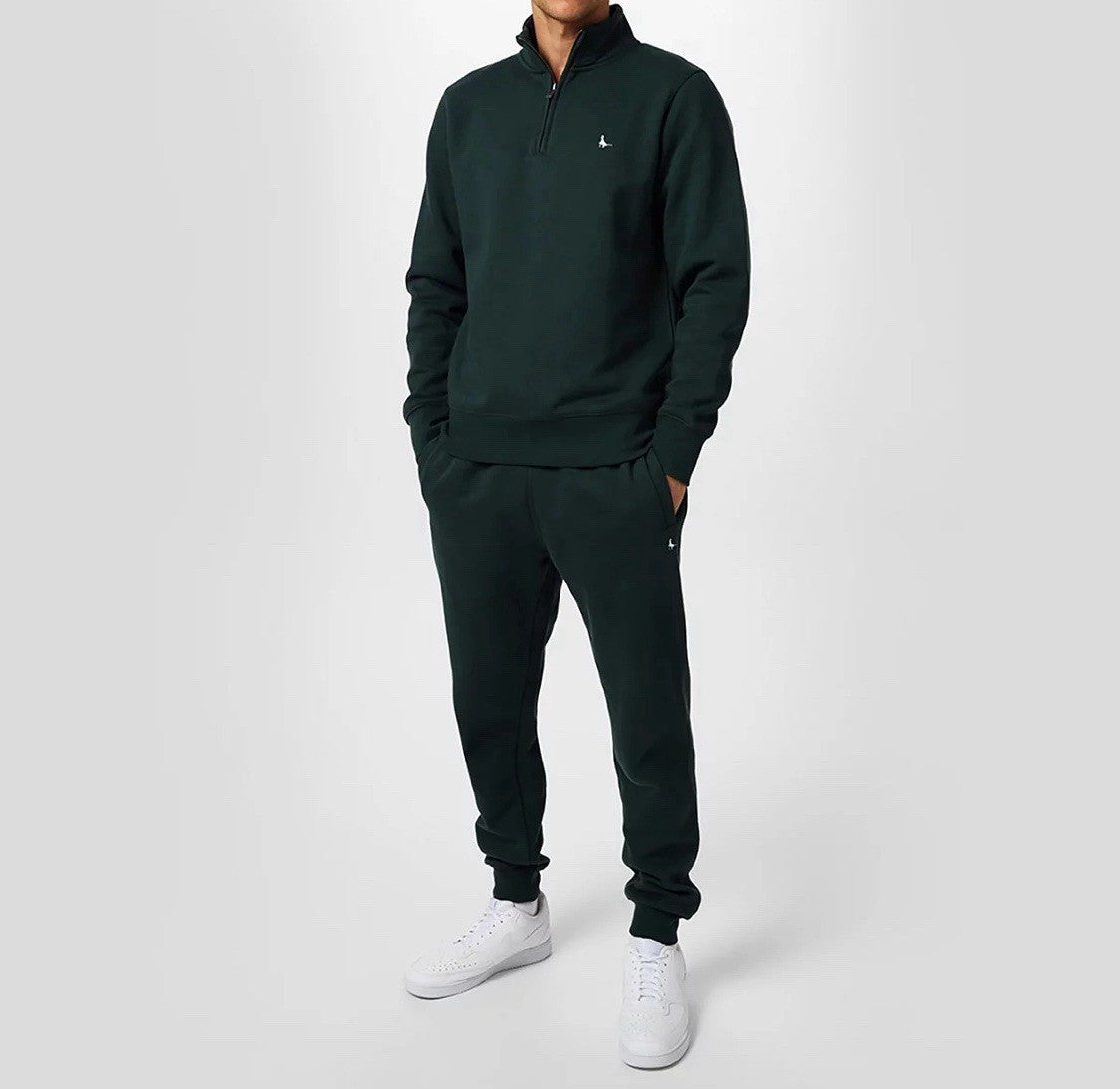 Jack Wills Men's Barchester 1/4 Zip Sweatshirt in Green, Large