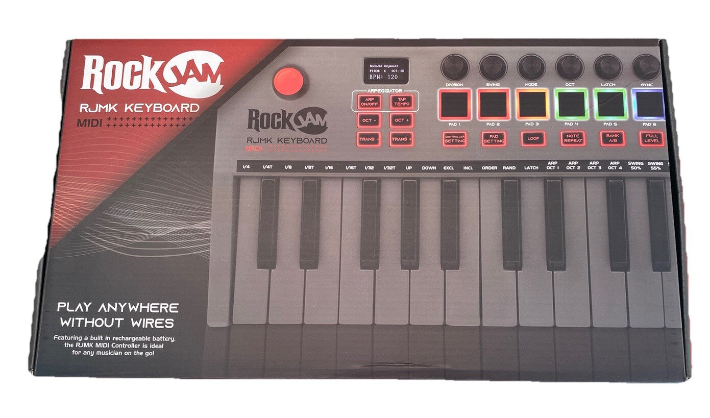 RockJam RJMK25 25 Key Bluetooth & USB MIDI Keyboard Piano W/ Touchpads Grey**EXD