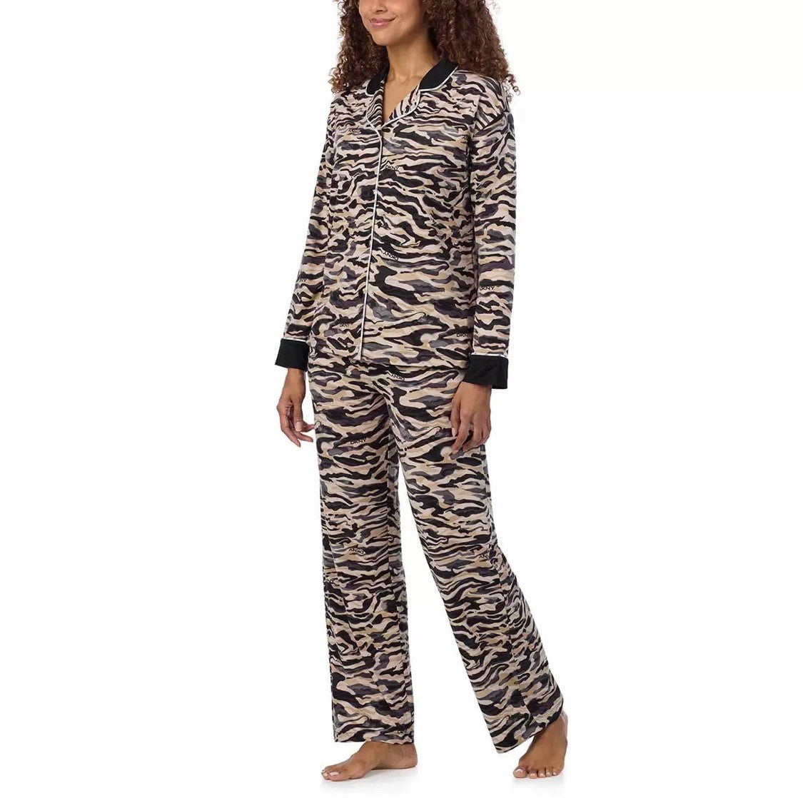 DKNY Women's Notch Collar Pyjama Set in Animal Print, Medium