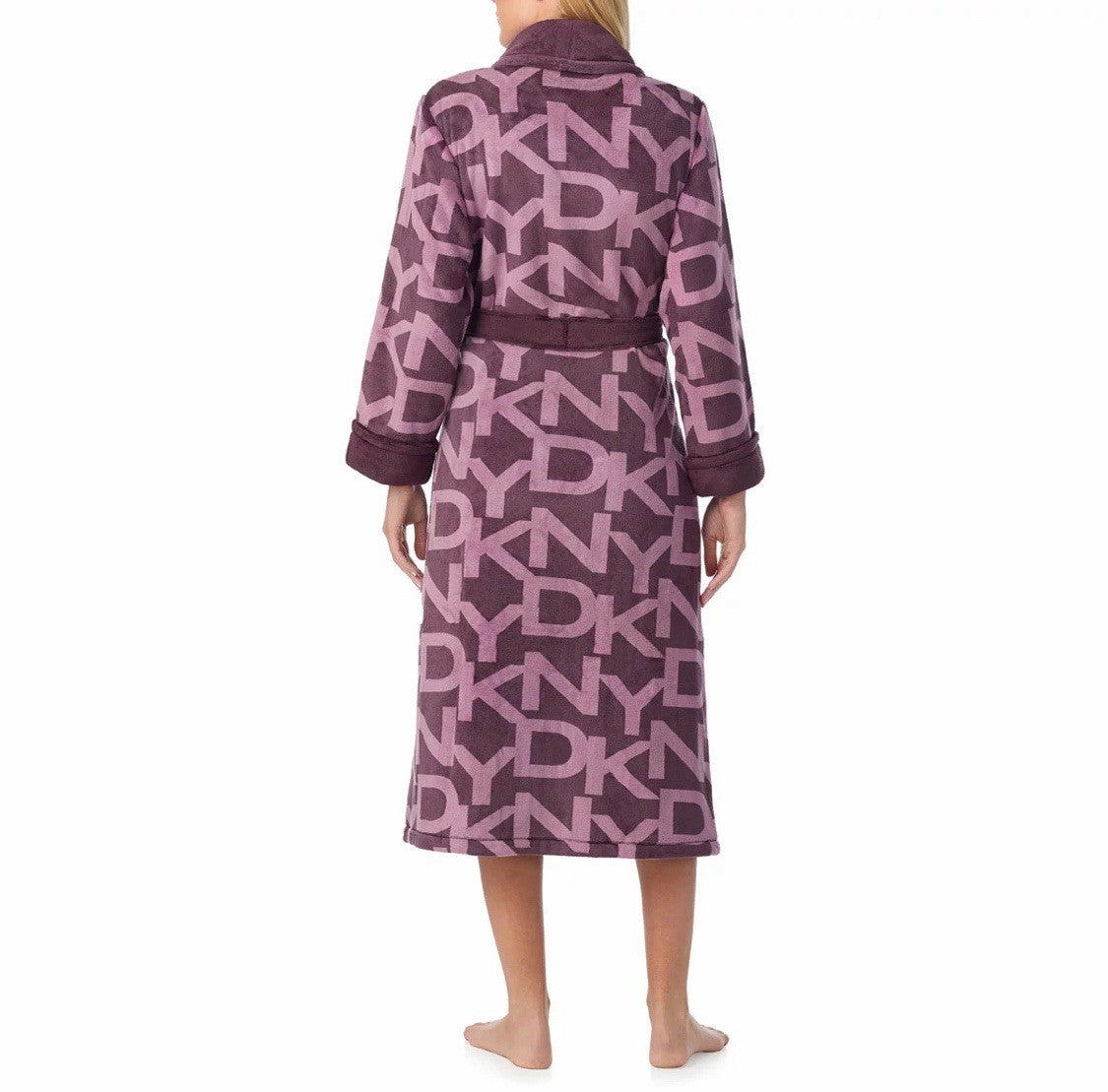 DKNY Shawl Collar Long Plush Purple Robe Size XL