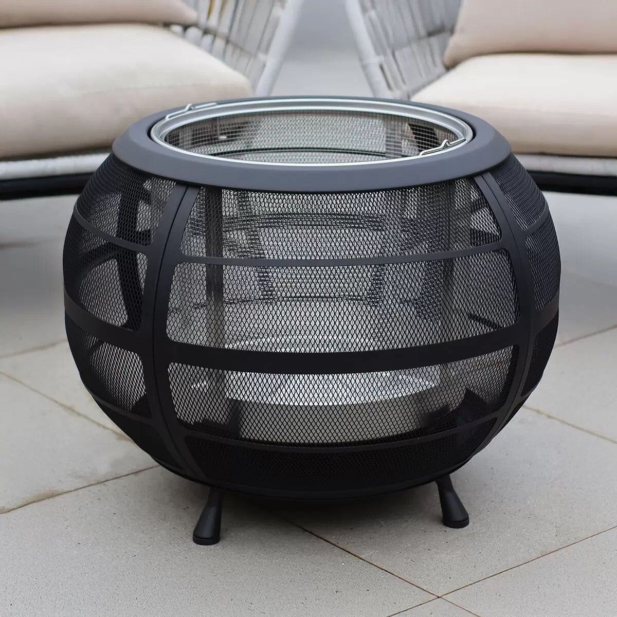 Haloo Sphere Wood Burning Fire Pit + Cover- 74 cm x 74 cm x 52 cm New - box open