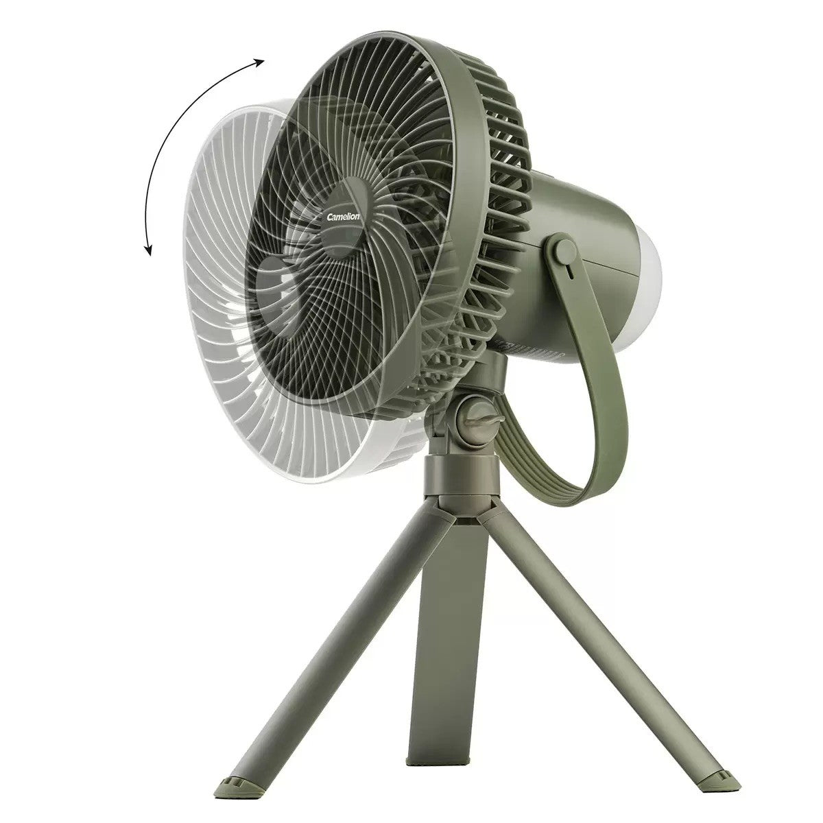 New Camelion Rechargeable Camping Fan with LED Light, Tripod, USB, Quiet 3-Speed