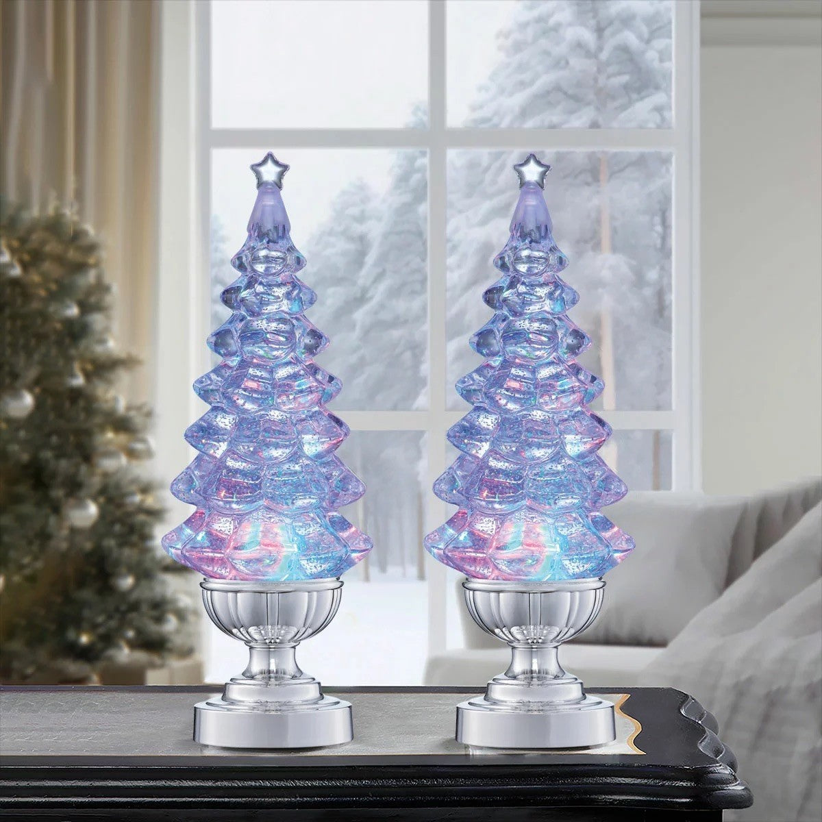 14 Inch (35.6 Cm) Lighted Glitter Tree Lamps, 2 Pack
