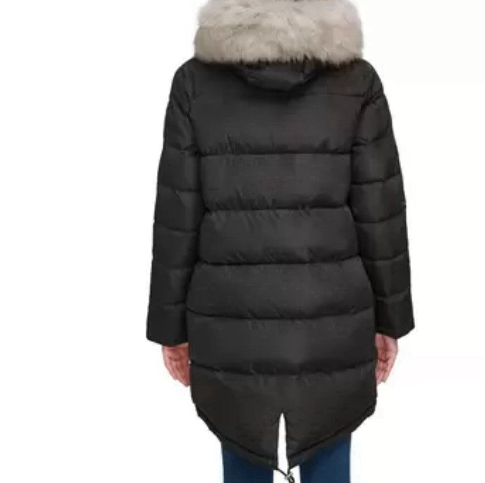 DKNY Ladies Long Coat in Black, Size Small