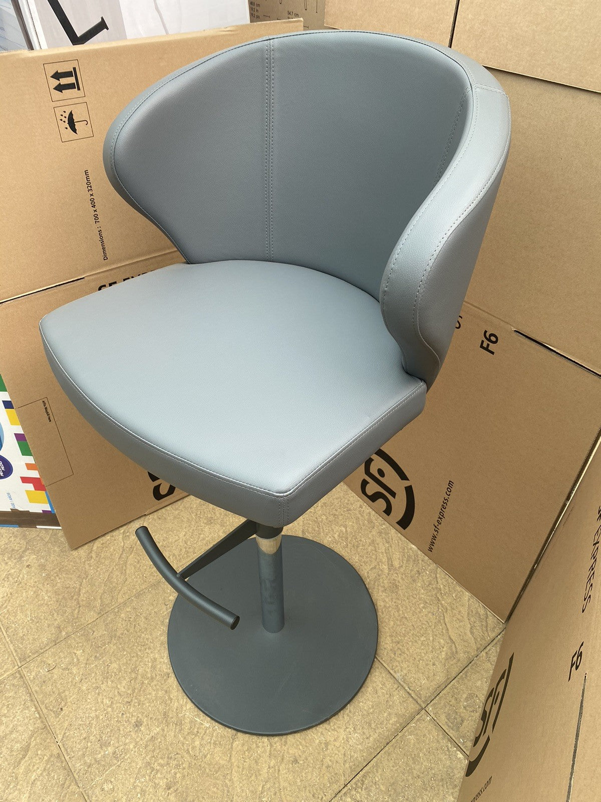 Peressini Doris Mid Grey Faux Leather Gas Lift Bar Stool