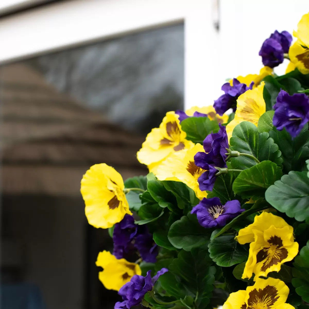 Artificial Purple & Yellow Pansy Flower Hanging Basket