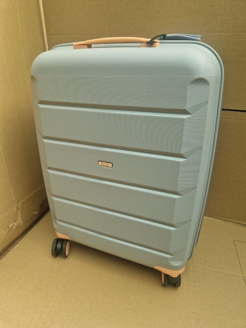 Rock Tulum 2 Piece Hardside Luggage Suitcase Set in Stylish Grey Spinner Wheels