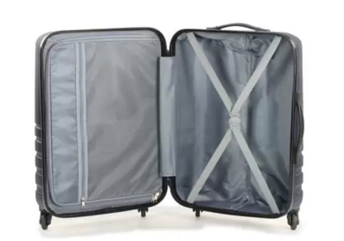 Rock Pacific 3 Piece Hardside Luggage Suitcase Set In Navy Spinner Case