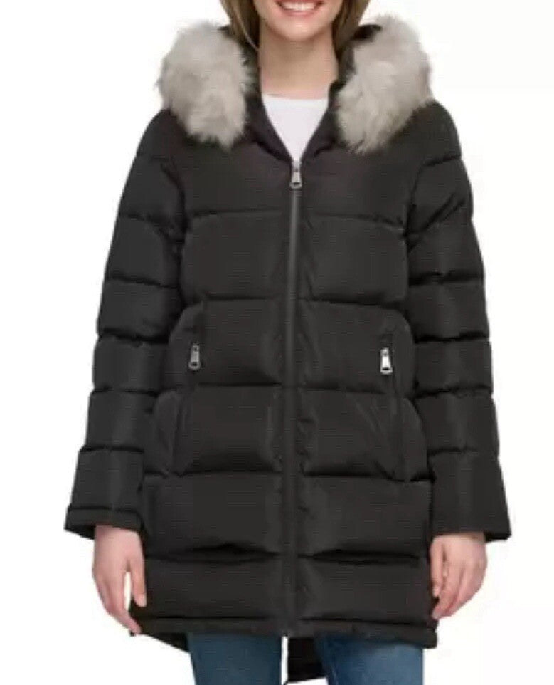 DKNY Ladies Long Coat in Black, Size Small
