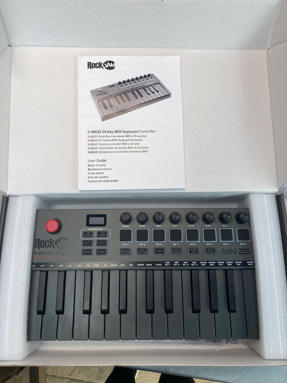 RockJam RJMK25 25 Key Bluetooth & USB MIDI Keyboard Piano W/ Touchpads Grey**EXD