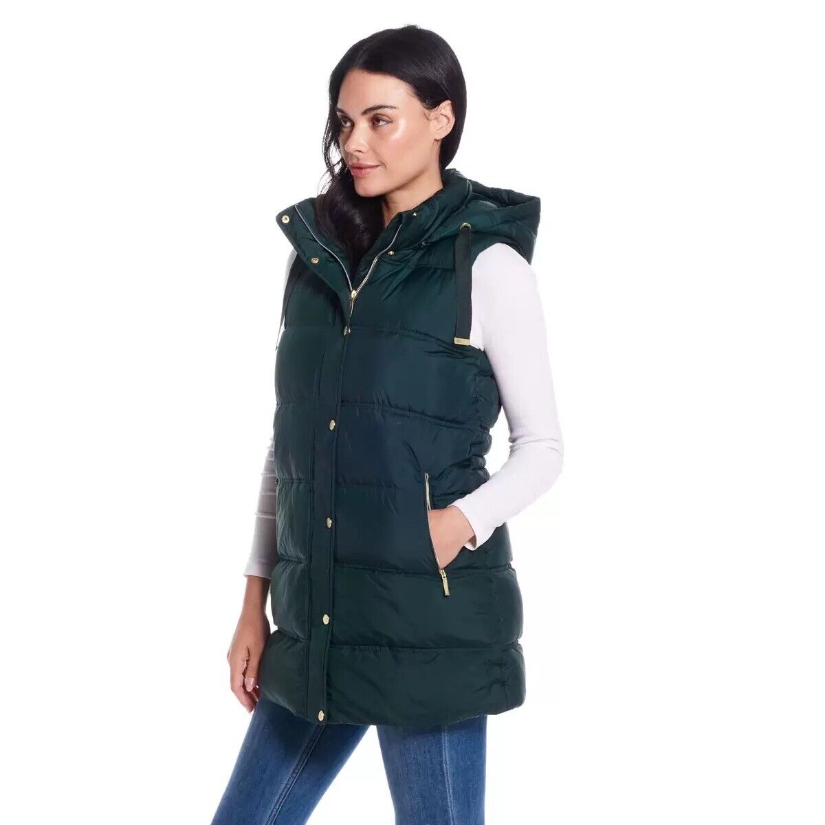 Weatherproof Ladies Hooded Long Gilet in Green