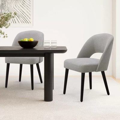 Kobe Grey Fabric Dining Chairs Set of 2 Solid Wood Legs Furniture Grey Fabric