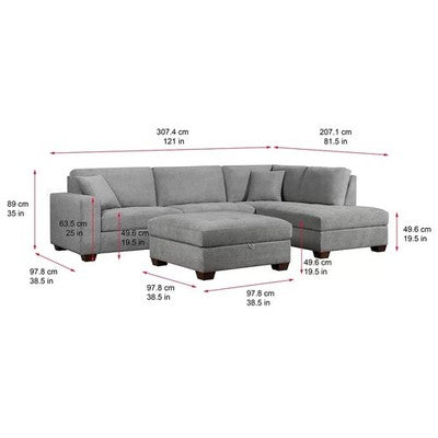 Thomasville Miles Grey Fabric Corner Sofa & Ottoman Right Hand Facing Ex-Display