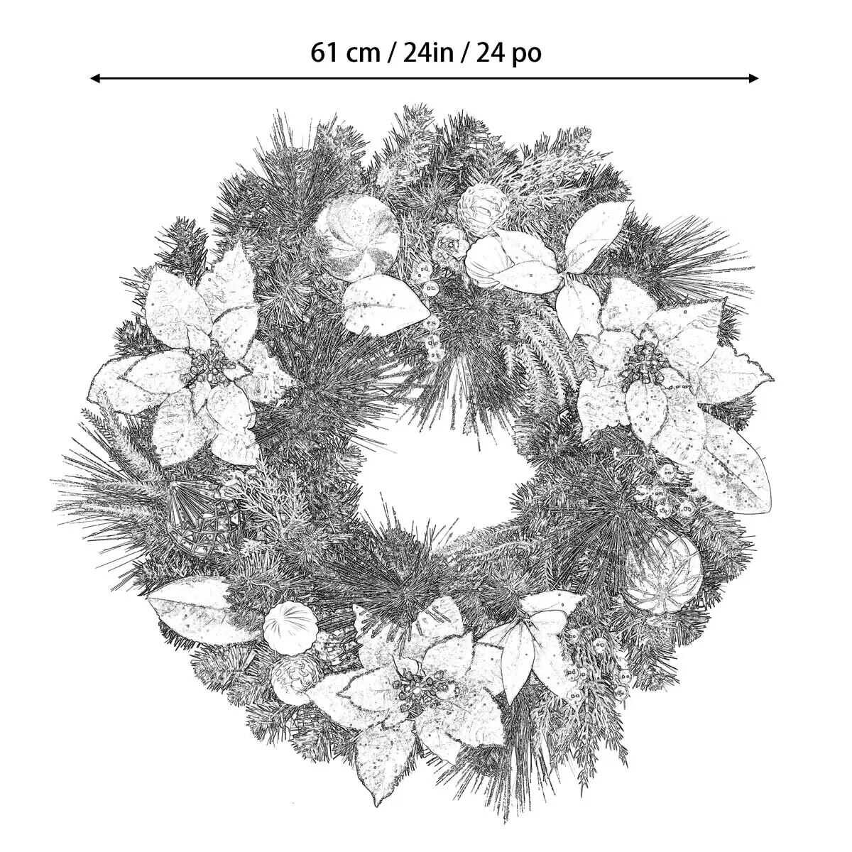 COSTCO 24 Inch (61cm) Unlit Christmas Decorated Wreath in White