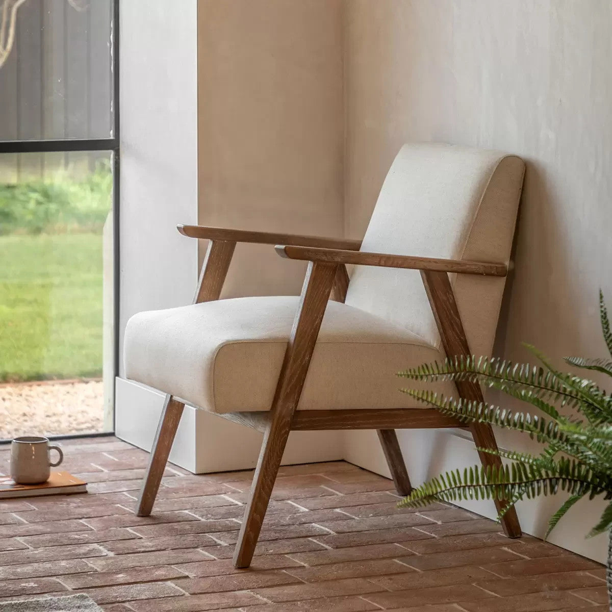 Gallery Neyland Natural Linen Armchair Chair Solid Wood