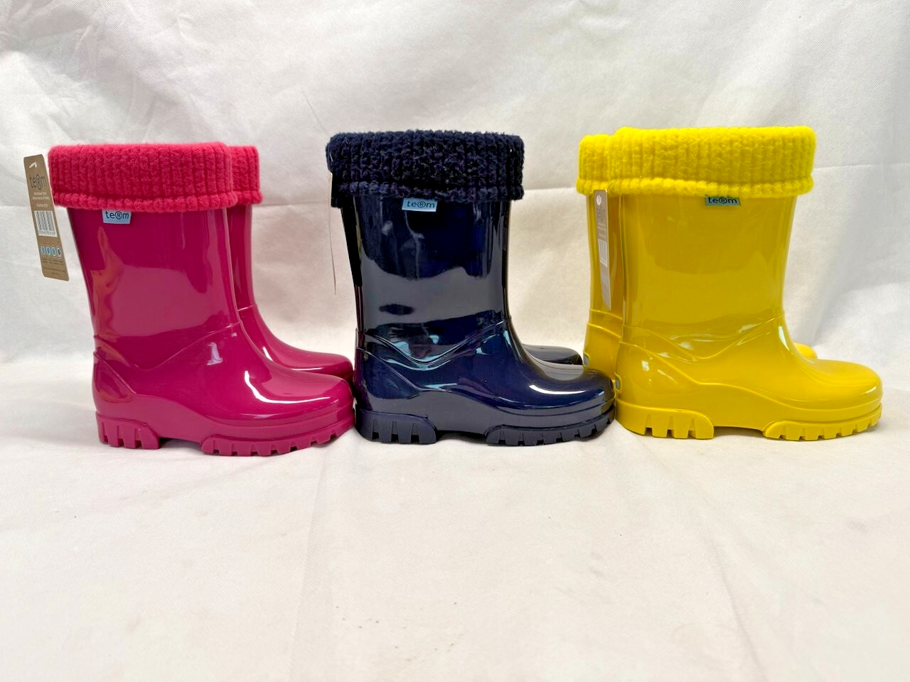 TERM Rolltop Kids Wellies Pink Yellow Navy Blue Unisex lined Wellys