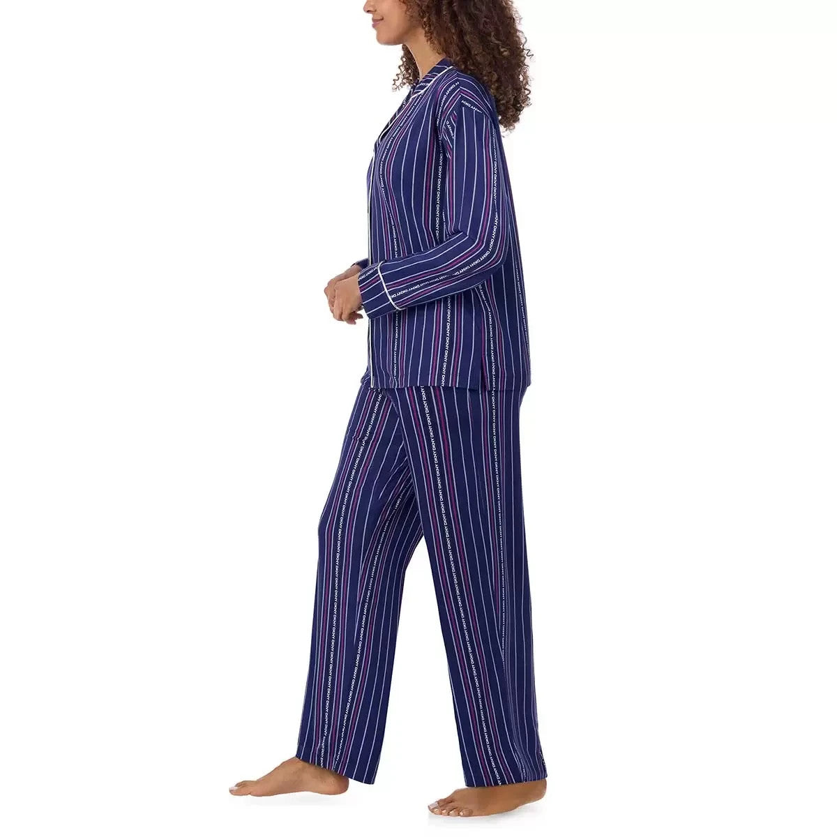DKNY Women's Notch Collar Pyjama Set in Blue, Small