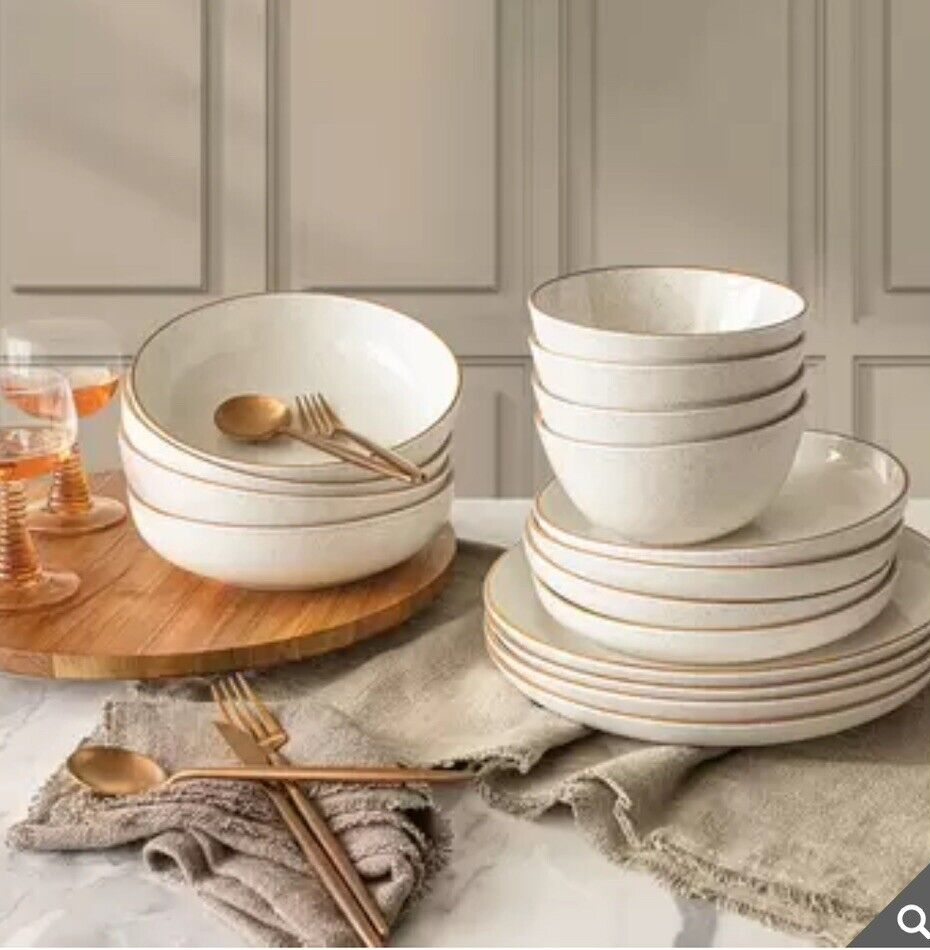 Over & Back Stoneware Dinnerware Set, 16 Piece in White