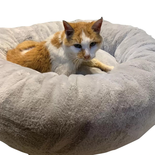 Mighty Paws Oval Faux Fur Pet Bed, 75cm x 24cm In Grey - Ref 5620-1-K